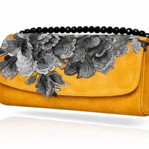 clutch mostaza bordado plata