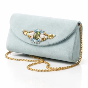 Clutch de fiesta de antelina verde agua