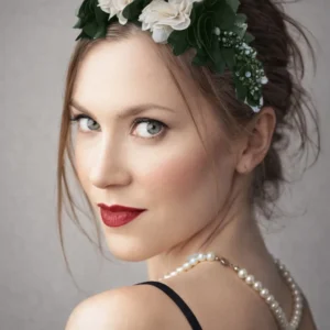 diadema flores blancas y negras