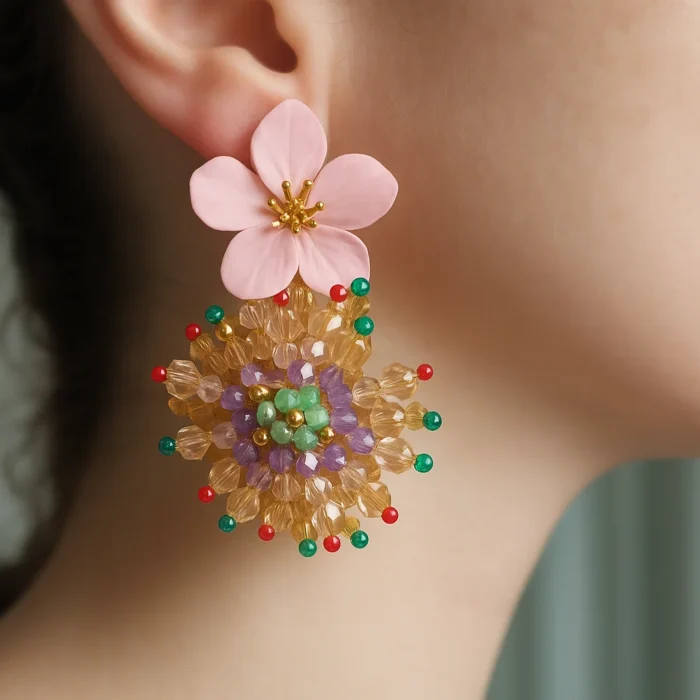 pendientes cascada de cuentas multicolor