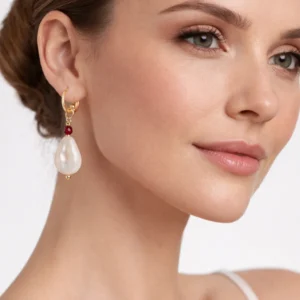 Modelo con aros pequeños y perla barroca