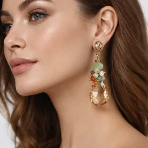 Pendientes con lágrima de cristal y cuentas de colores