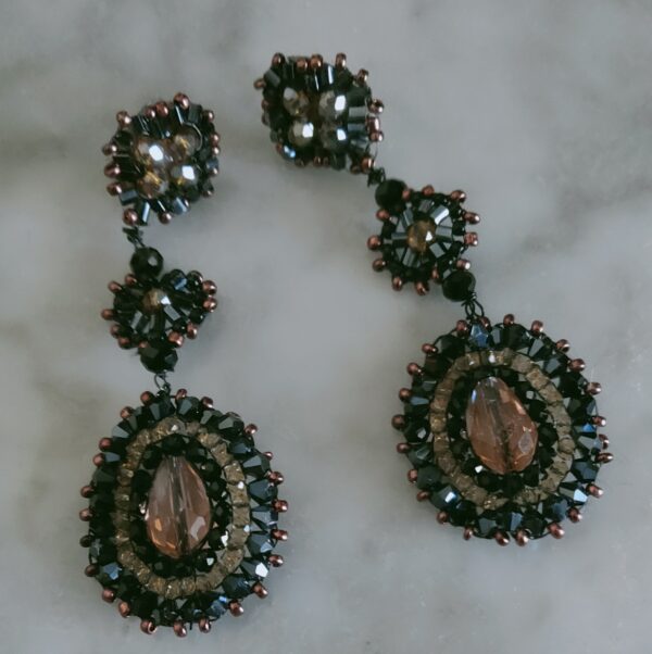 pendientes largos vintage ambar y negros