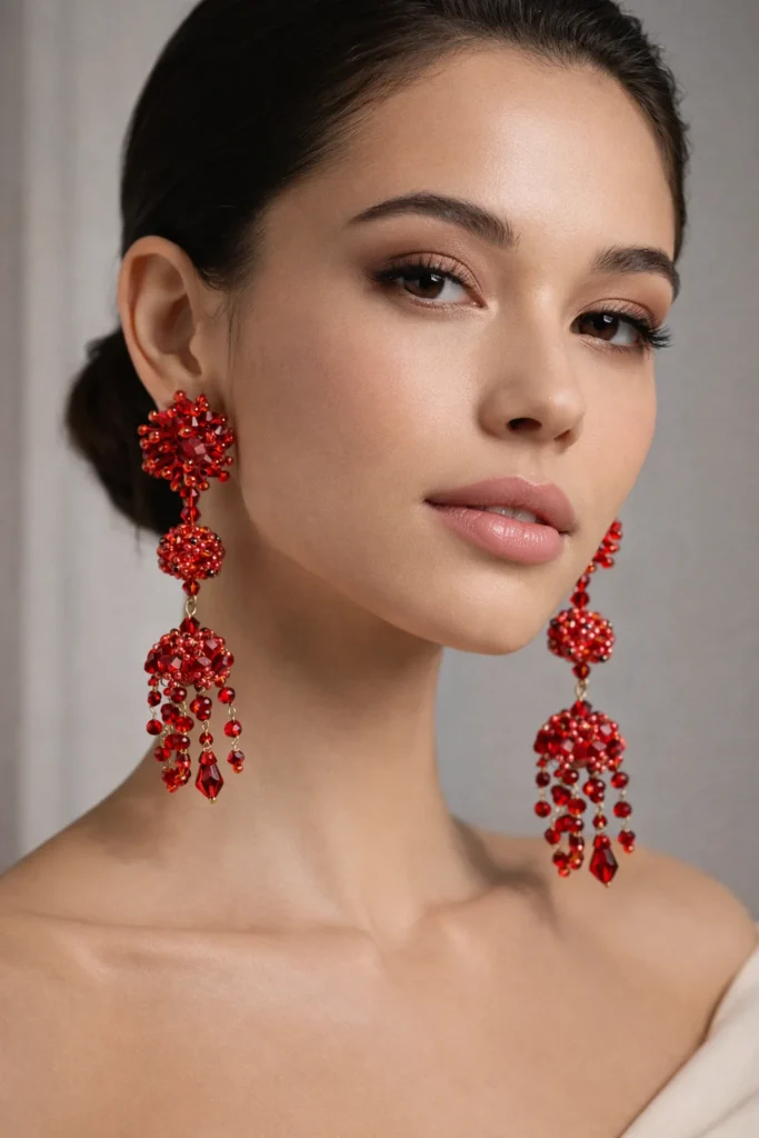 pendientes largos rojos
