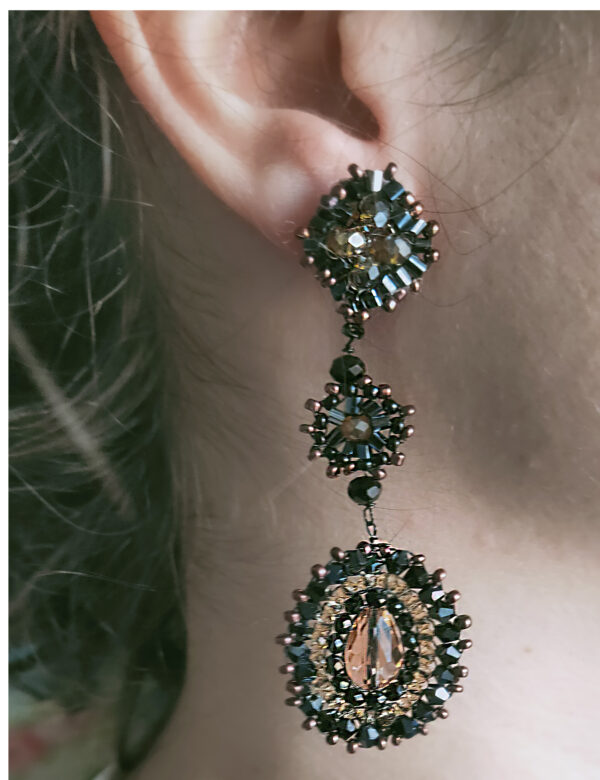 pendientes largos vintage ambar y negros