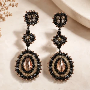 pendientes largos vintage negros y ambar
