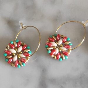 pendientes superduo rojos y turquesas
