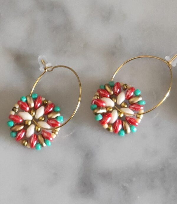 pendientes superduo rojos y turquesas
