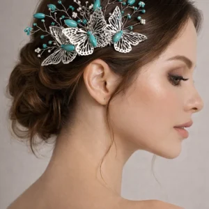 peineta de novia con mariposa plateada