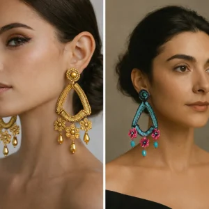 Pendientes hechos a mano con cuentas doradas y turquesas