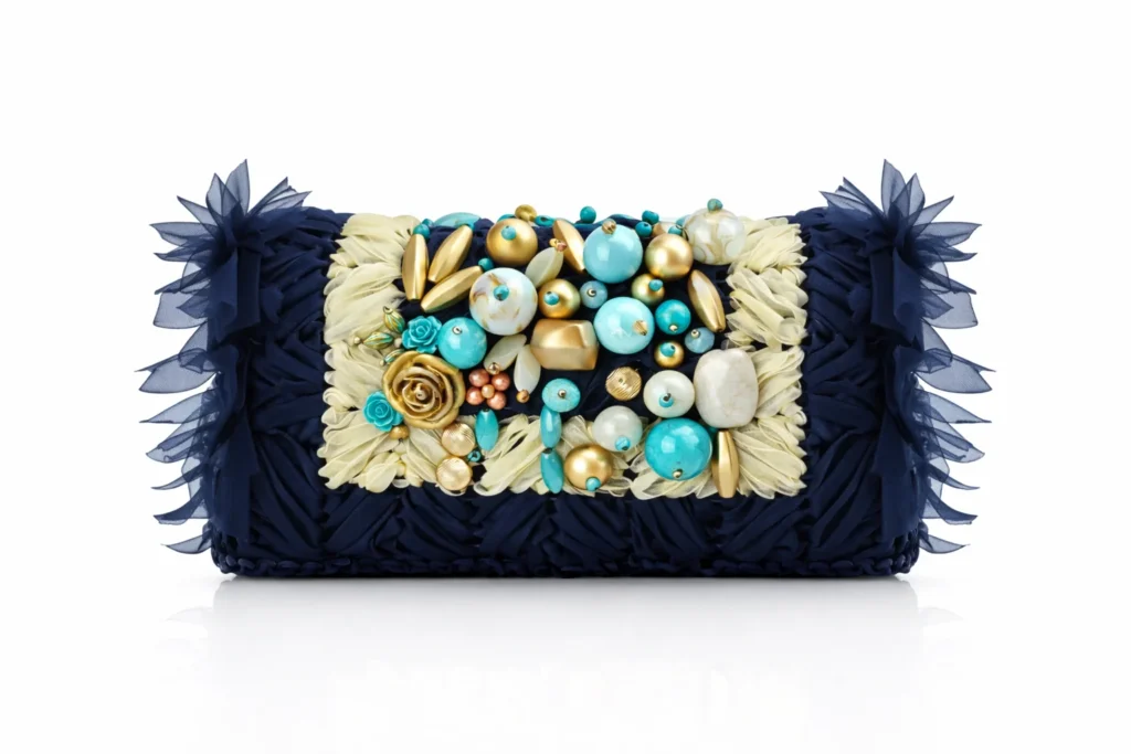 clutch joya artesanal azul marino