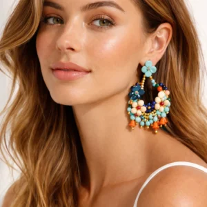 pendientes artesanales multicolor con flor