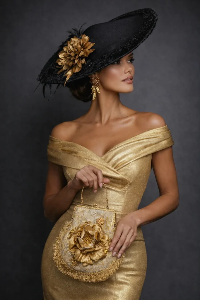 Accesorios slow-luxury con bolso bordado, pendientes artesanales y perlas irregulares en tonos neutros.