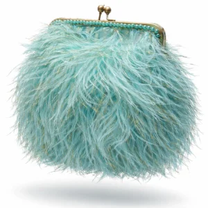 bolso bombonera de plumas turquesa