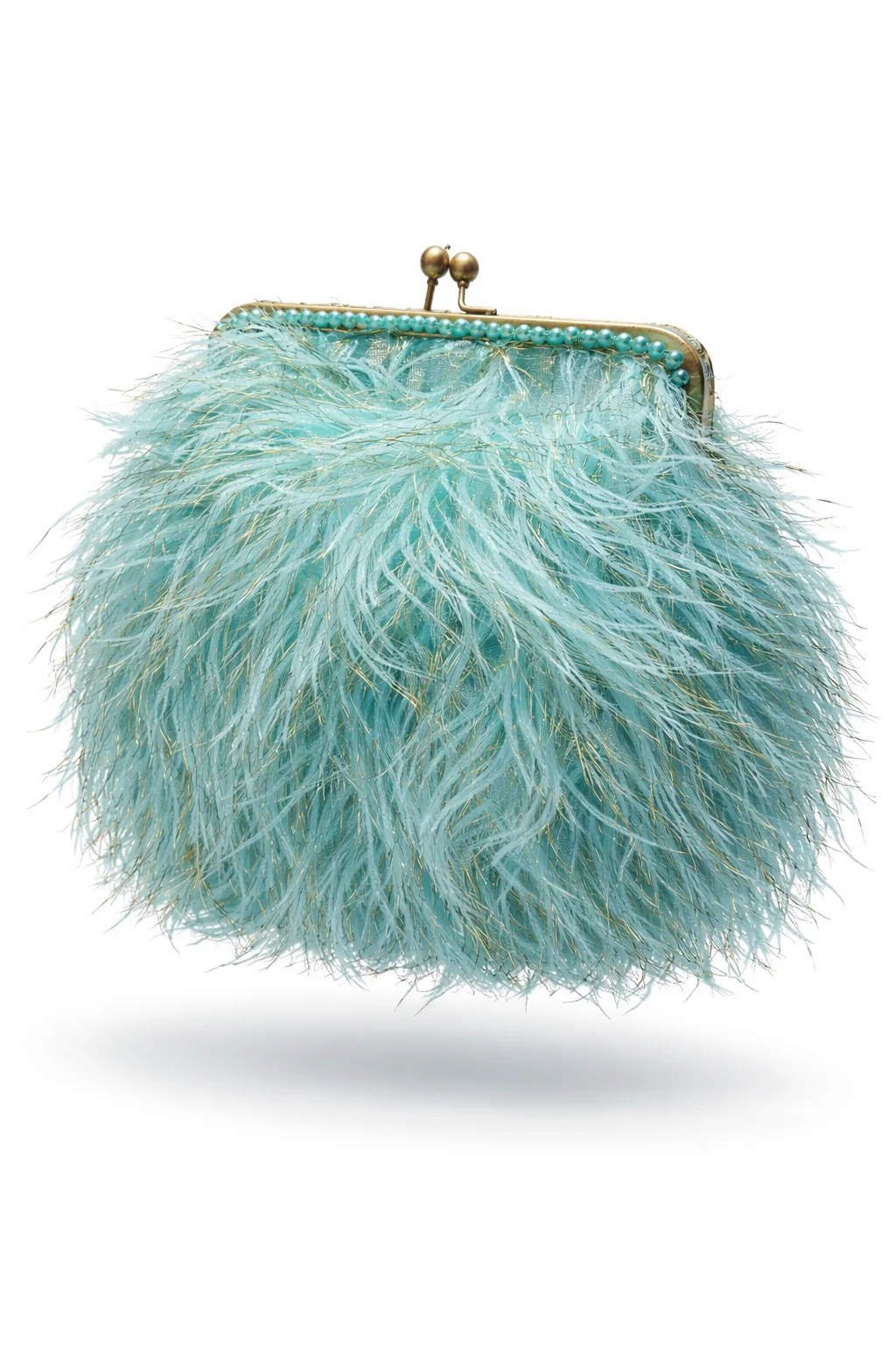 bolso bombonera de plumas turquesa