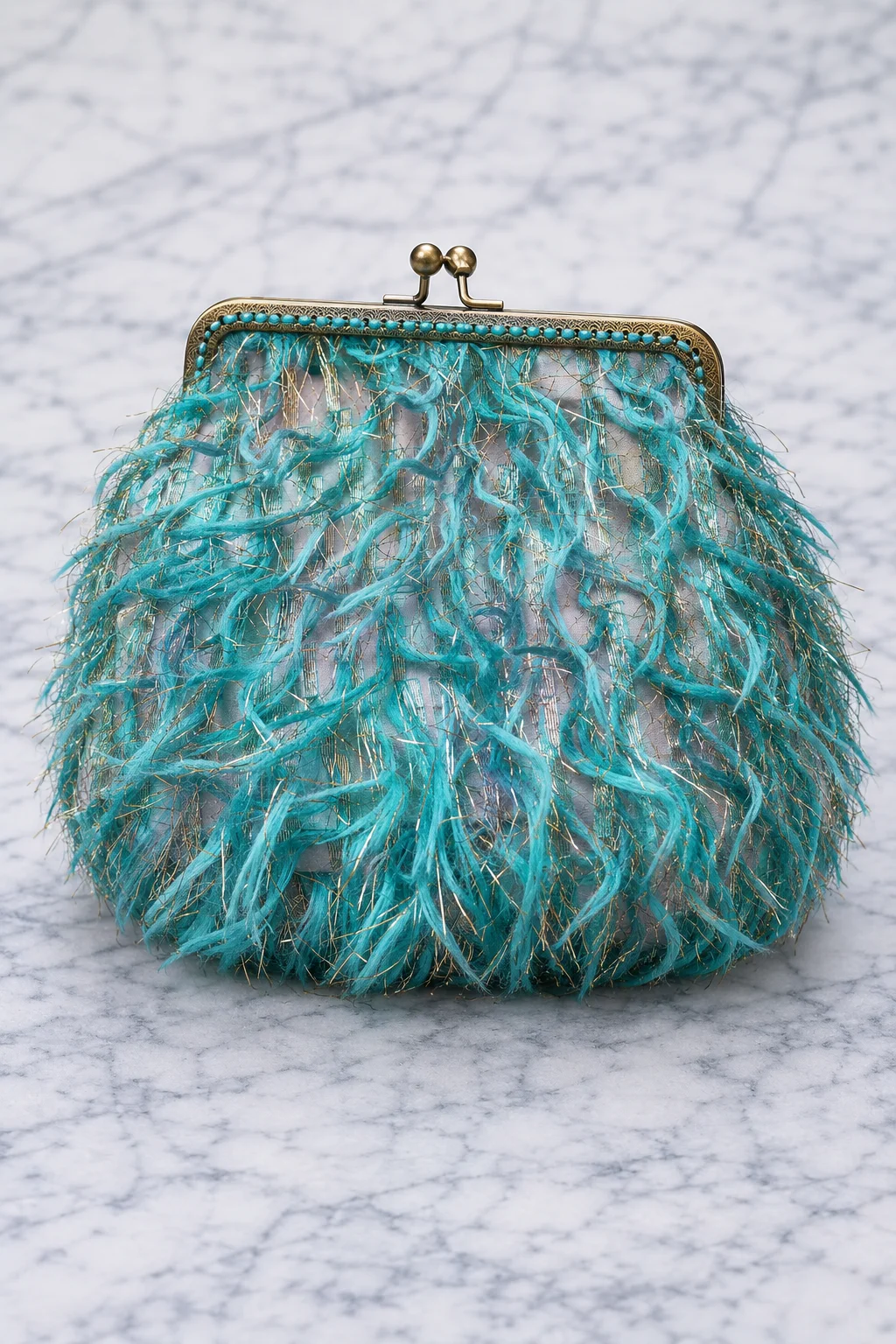 Bolso Joya Turquesa Efecto Pluma
