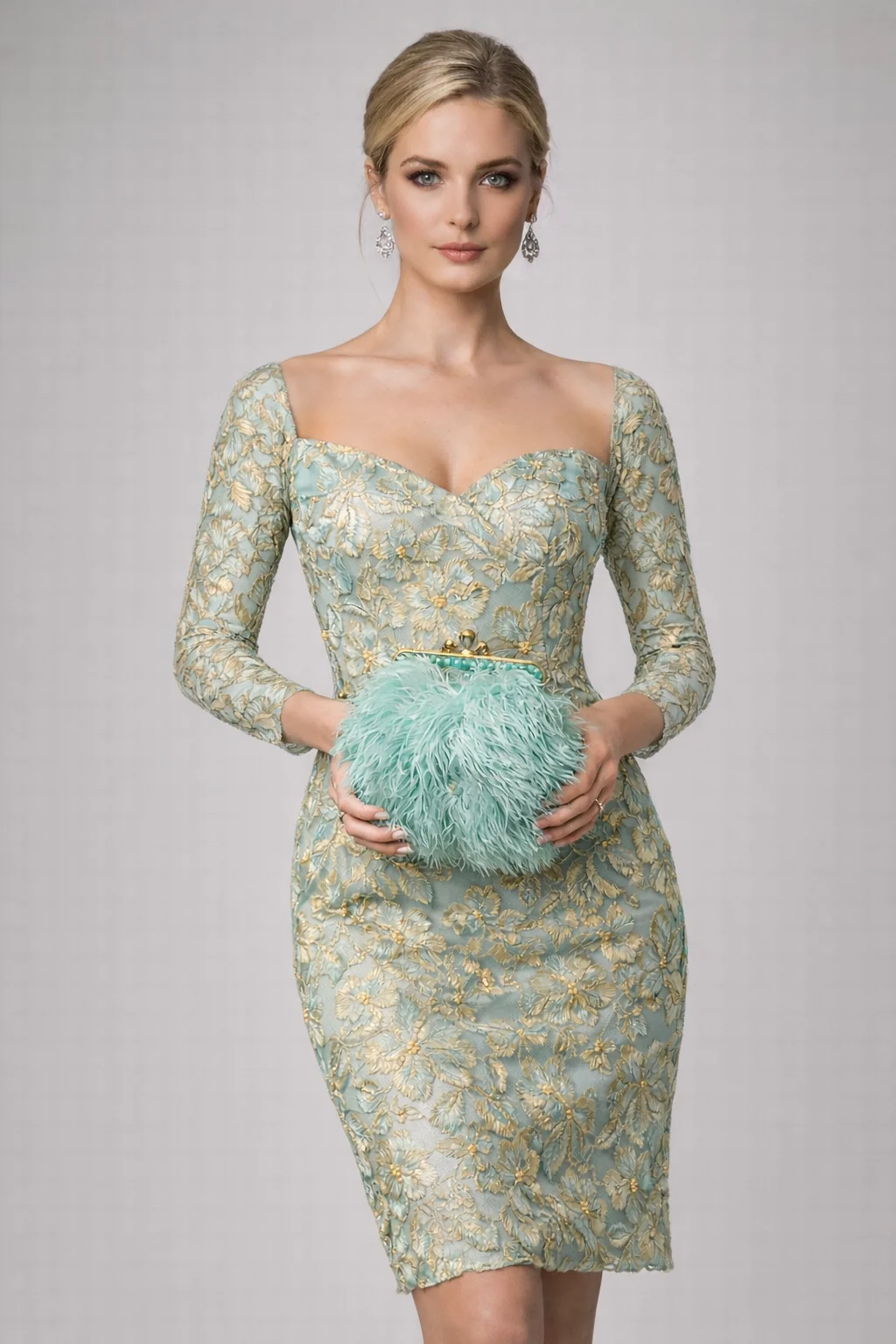 bolso bombonera de plumas turquesa