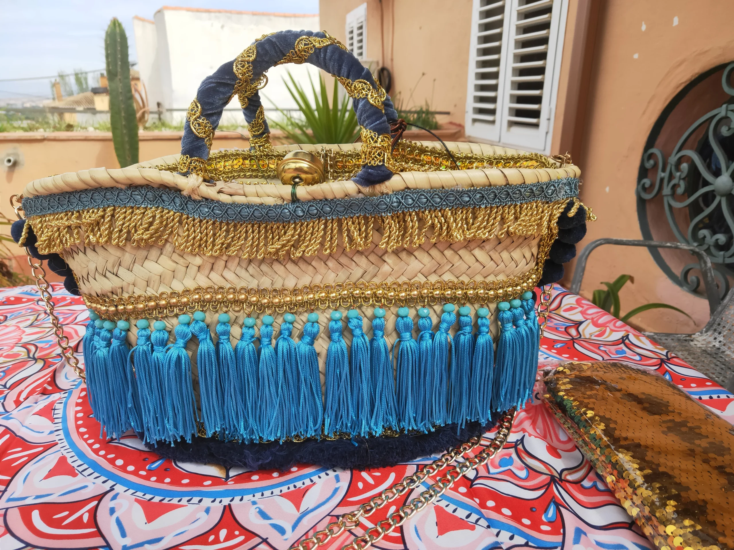 Capazo de mimbre artesanal con sol - Imagen 4