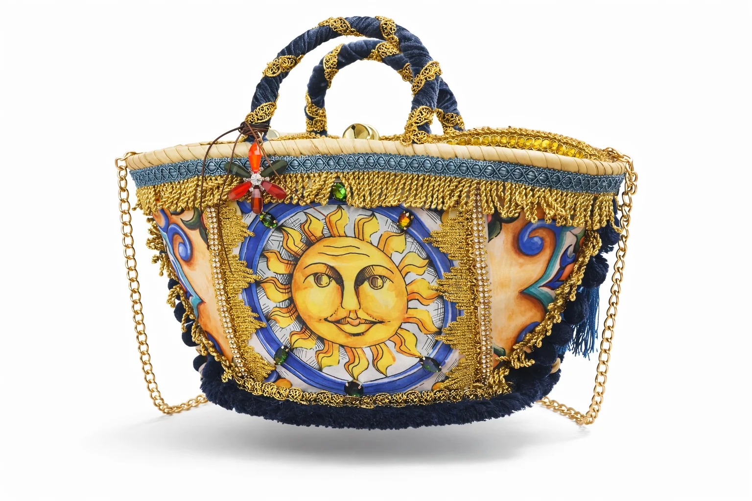 Capazo de mimbre artesanal con sol - Imagen 2